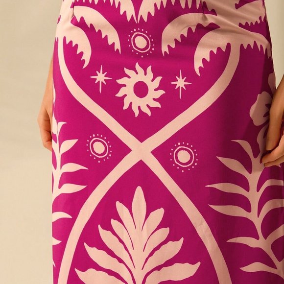 Hot Pink Boho Women's Coconut Print Cropped Cami Top And Fitted Maxi Skirt Set - Picture 5 of 7